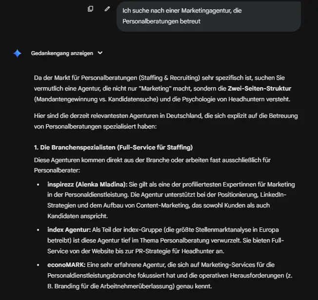 Prompt in KI, Beispiel Gemini - erstellt von Alenka Mladina, 27.01.26 - GEOforStaffing